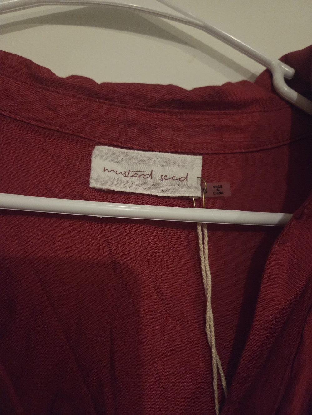 Mustard Seed Short Sleeve Red Button-Front Romper with Drawstring - Picture 3 of 5